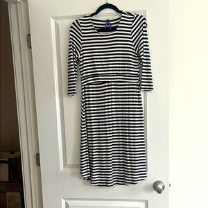 Seraphine Black and White Striped Long Sleeve Maternity Dress